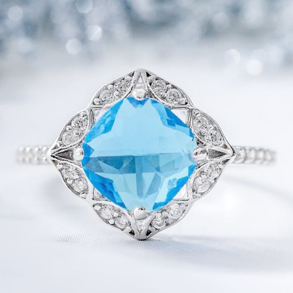 Blue Topaz Gem vintage style ring,  size 7, 925 Sterling Silver Charmed Aroma